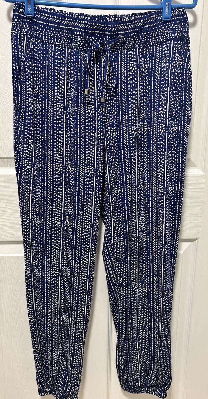 Robert Louis Blue White Print Pull On Drawstring Waist Soft Jogger Pants Size 1X